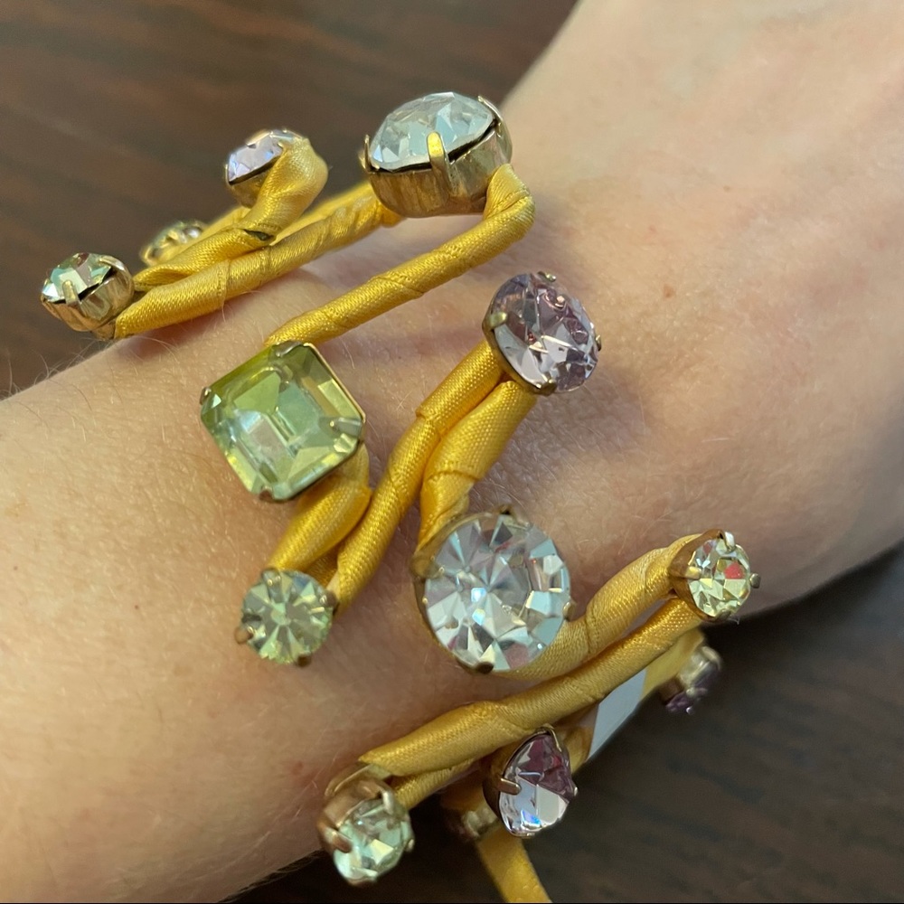 Adjustable Yellow Rhinestone Bracelet - image 2